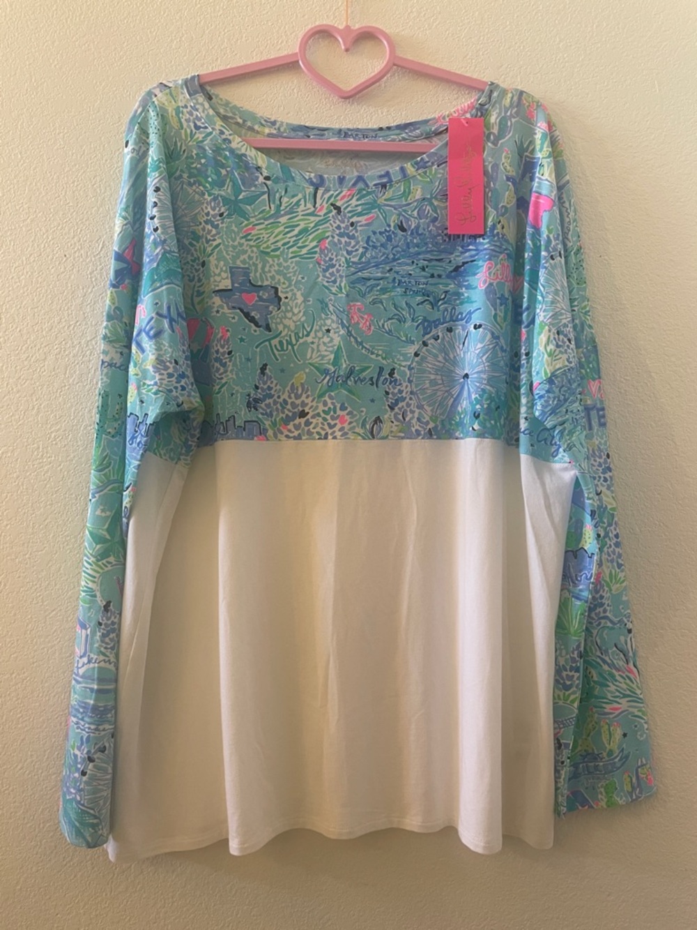 Lilly Pulitzer 'Lilly Loves Texas' Finn White Colorful Long Sleeve Tee Shirt XXL